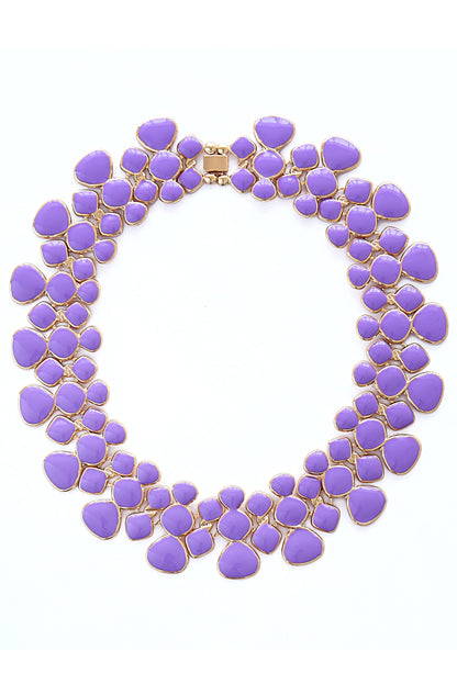 Adel Purple Collar Necklace with lavender stones, purple enamel, gold-toned metal; open circular design. Sizes: S, M, L.