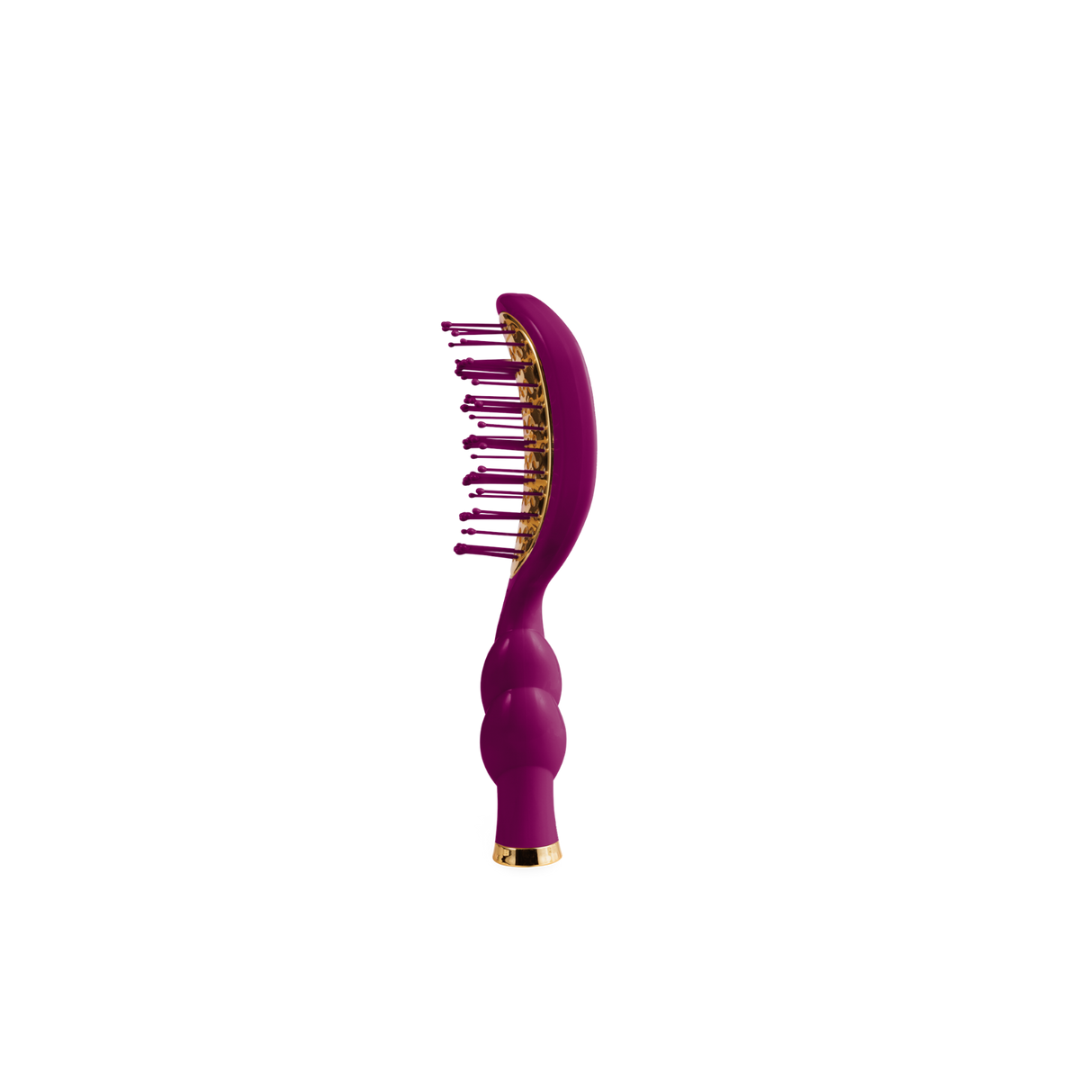 Mini Vented Hair Brush - Mulberry with gold accents, curvy handle, and rounded-tip bristles. Compact size; ideal for detangling and styling. Available in mini size.