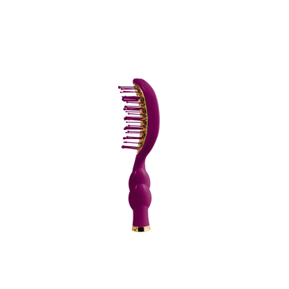 Mini Vented Hair Brush - Mulberry with gold accents, curvy handle, and rounded-tip bristles. Compact size; ideal for detangling and styling. Available in mini size.