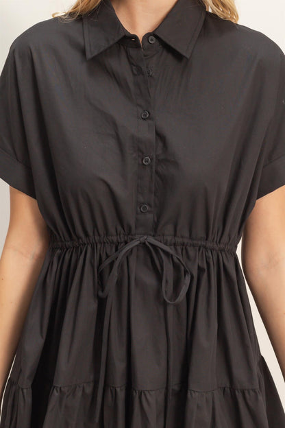 Collared Short Sleeve Tiered Dress | 2 Colors