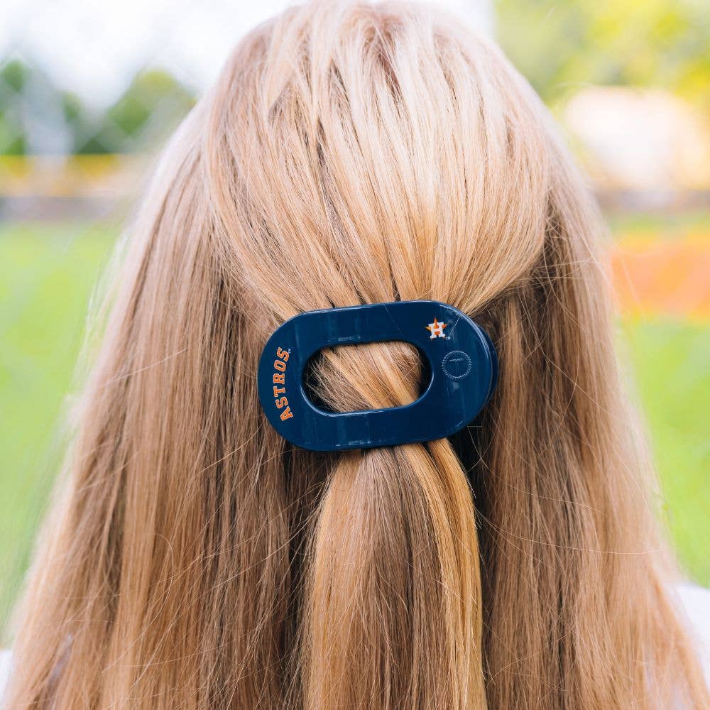 Flat Round Hair Clip | Houston Astros with team logo and text, available in small and large sizes.