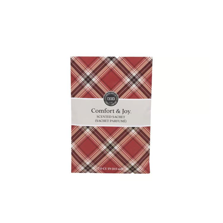 Comfort &amp; Joy apple spice scented sachet in red, white, and black plaid, 7.0 CU IN (115 ml).