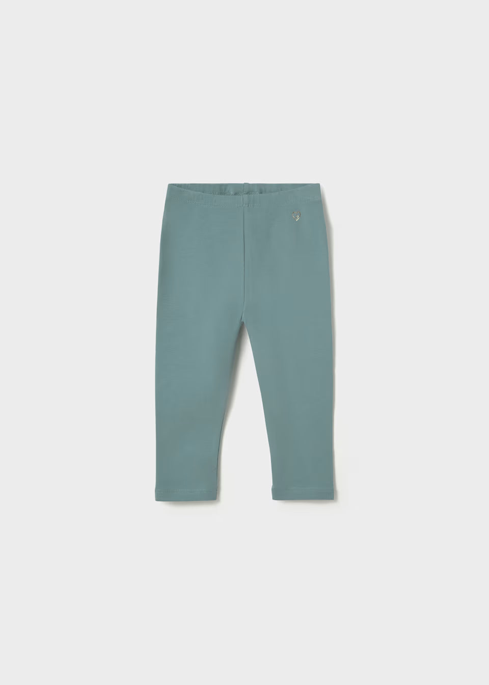 Blue-green cotton leggings set with elastic waistband and small decorative emblem near the top; available in little girl sizes.
