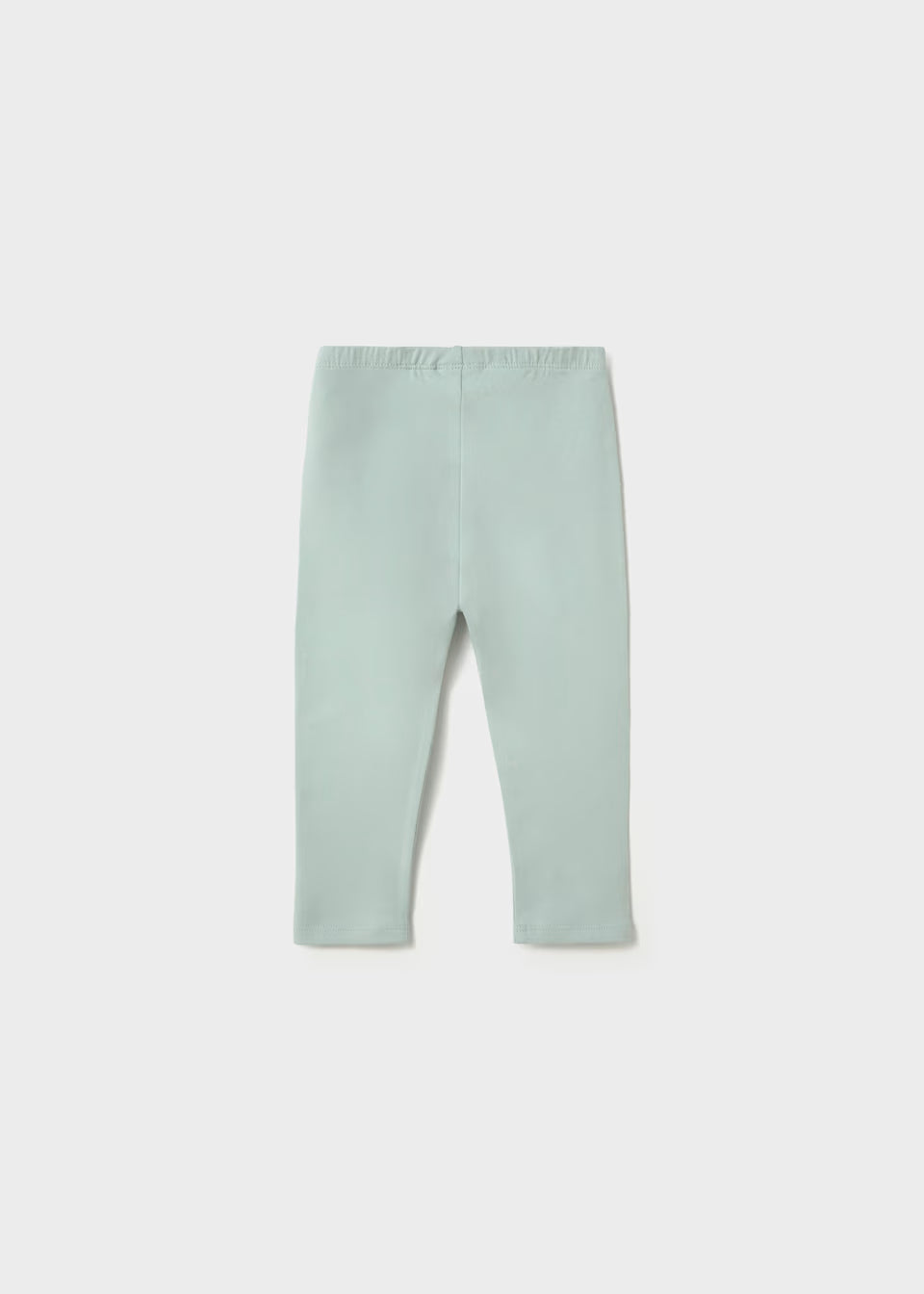 Light green, full-length cotton leggings with elastic waistband. Available in toddler and girl sizes. 2-pack set.