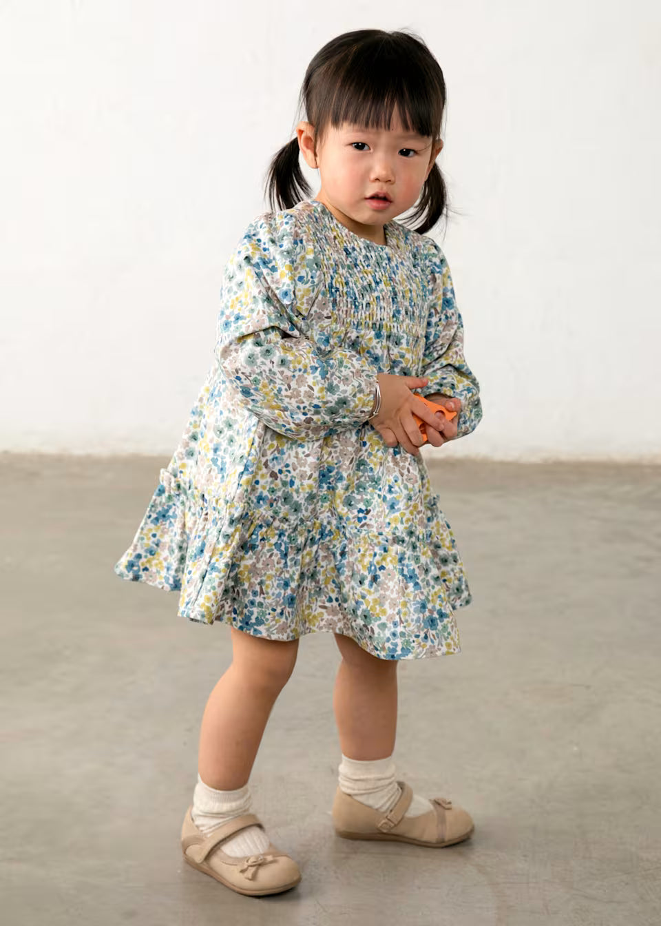 Baby Girl Floral Printed Velvet Dress in floral print and velvet fabric, available in sizes 6M-24M.