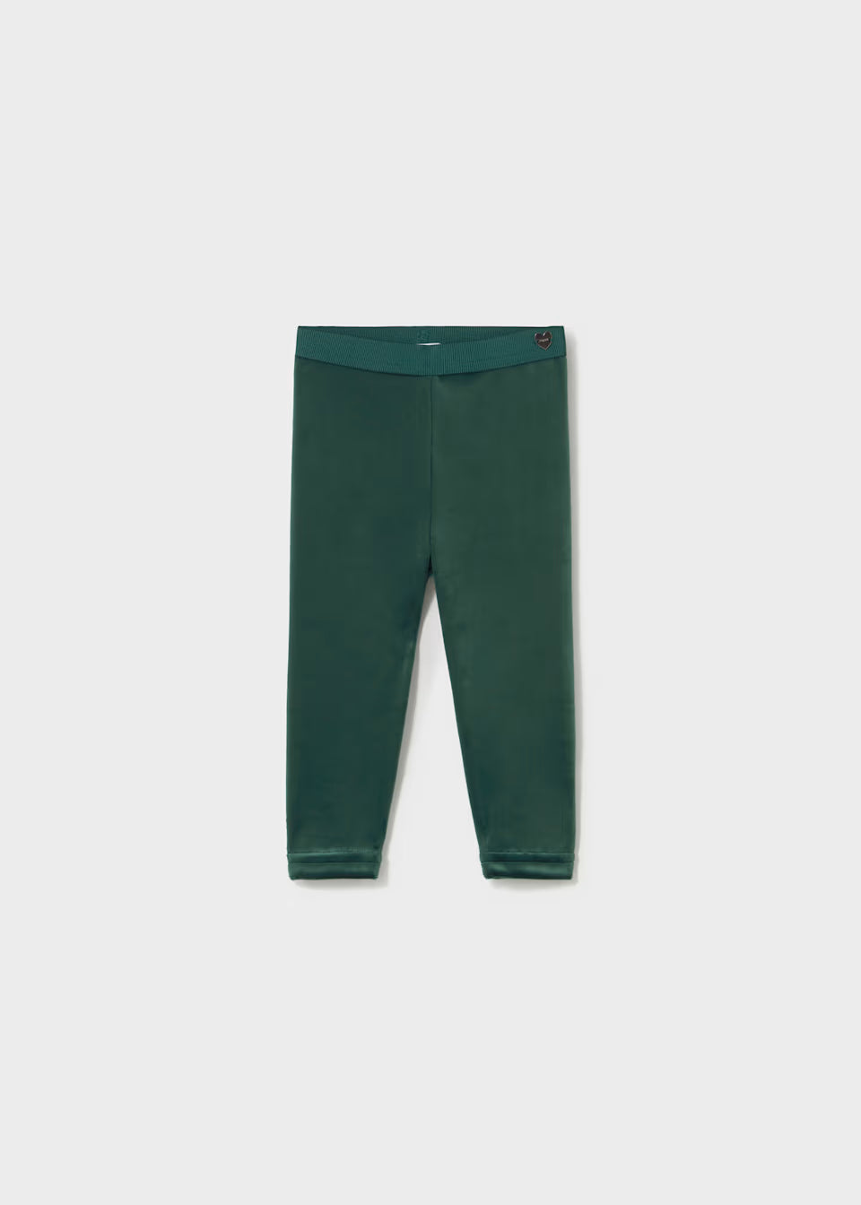 Baby Velvet Leggings in Water Lily shade, dark green ultra-soft velvet, elastic waistband, ankle length. Available in sizes 0-3M to 24M.