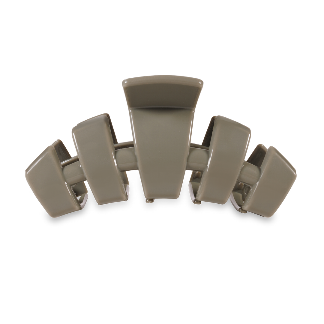 TELETIES Classic Claw Hair Clip in grey, available in multiple sizes: small, medium, and large.