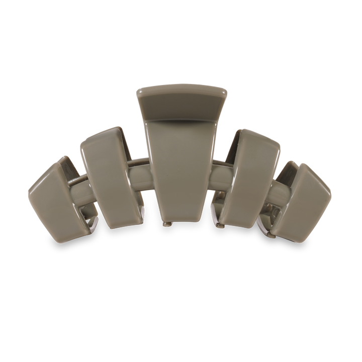 TELETIES Classic Claw Hair Clip in grey, available in multiple sizes: small, medium, and large.