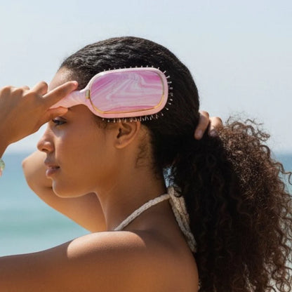 Pinch Me! Tie Dye Pink Boar Bristle Hair Brush shown; available in small and large sizes.