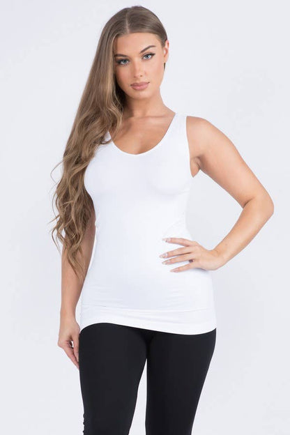 White Reversible V or U Neckline Seamless Tank (OS); available sizes: OS.