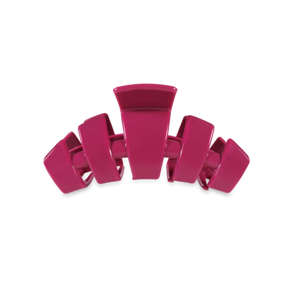 Large, glossy pink TELETIES Classic Claw Hair Clip with wide, curved prongs. Available in multiple sizes.