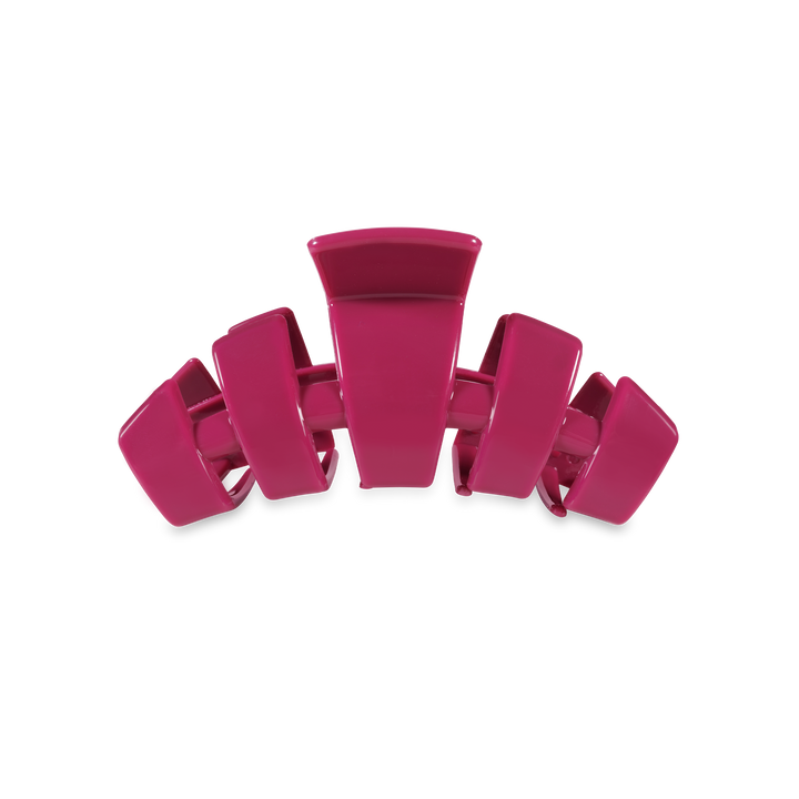 Large, glossy pink TELETIES Classic Claw Hair Clip with wide, curved prongs. Available in multiple sizes.