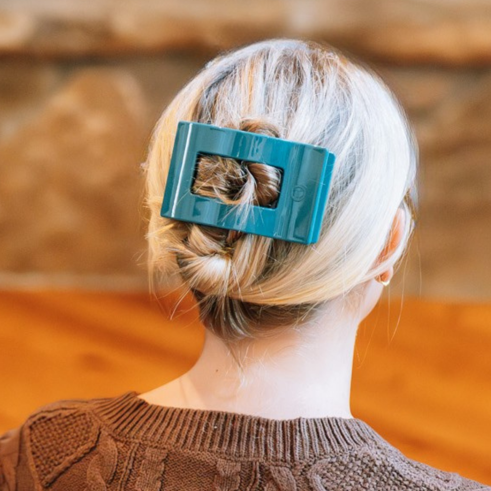 Teal With It Large Flat Rectangle Hair Clip in teal; available in multiple sizes.