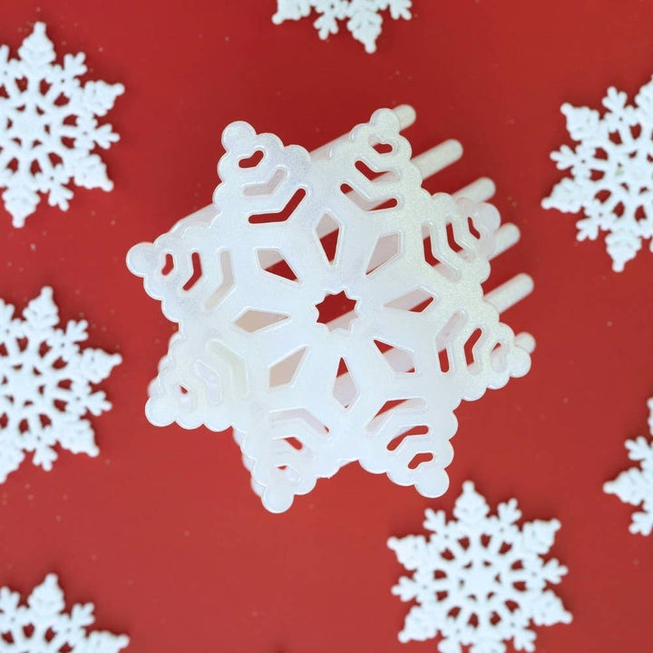 White Glitter Snowflake flat hair clip.