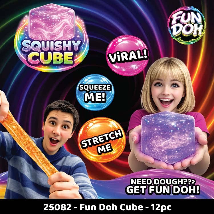 Fun Doh Squish &amp; Squeeze Sparkle Cube Fidget Toy.