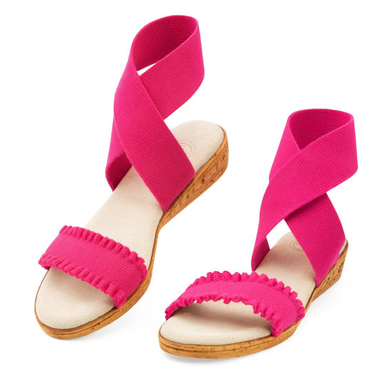 Benjamin Hibiscus Pink Ruffle Wrap-up Ankle Strap Sandals