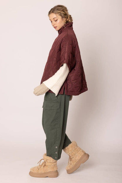 Quarter Zip Quilted Puffer Poncho