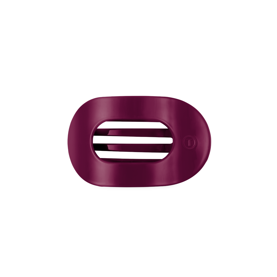 Mulberry Small Flat Round Hair Clip in maroon, oval-shaped with horizontal center vents; available in small size.