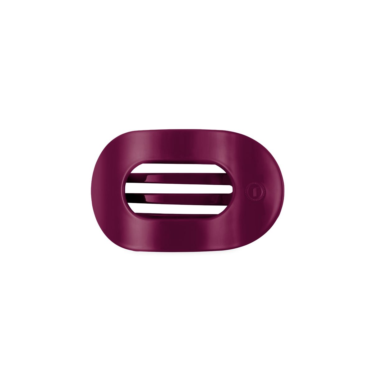 Mulberry Small Flat Round Hair Clip in maroon, oval-shaped with horizontal center vents; available in small size.