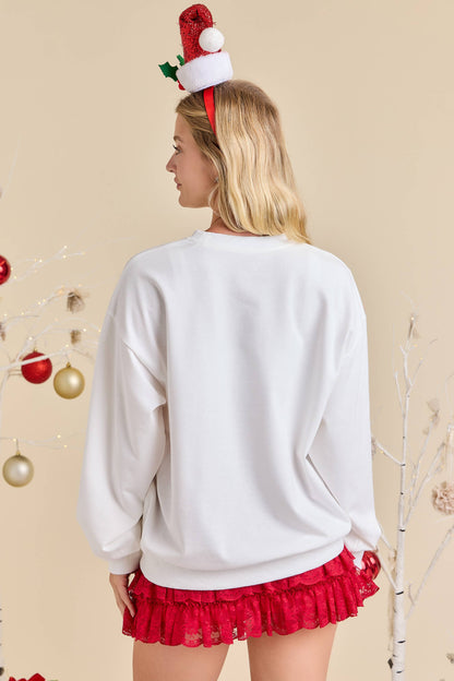 Merry Patchwork Sweatshirt with Ribbon Bow Detail