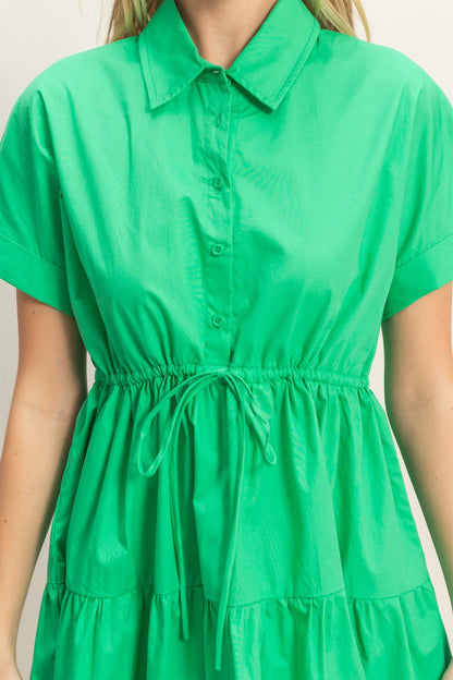 Collared Short Sleeve Tiered Dress | 2 Colors