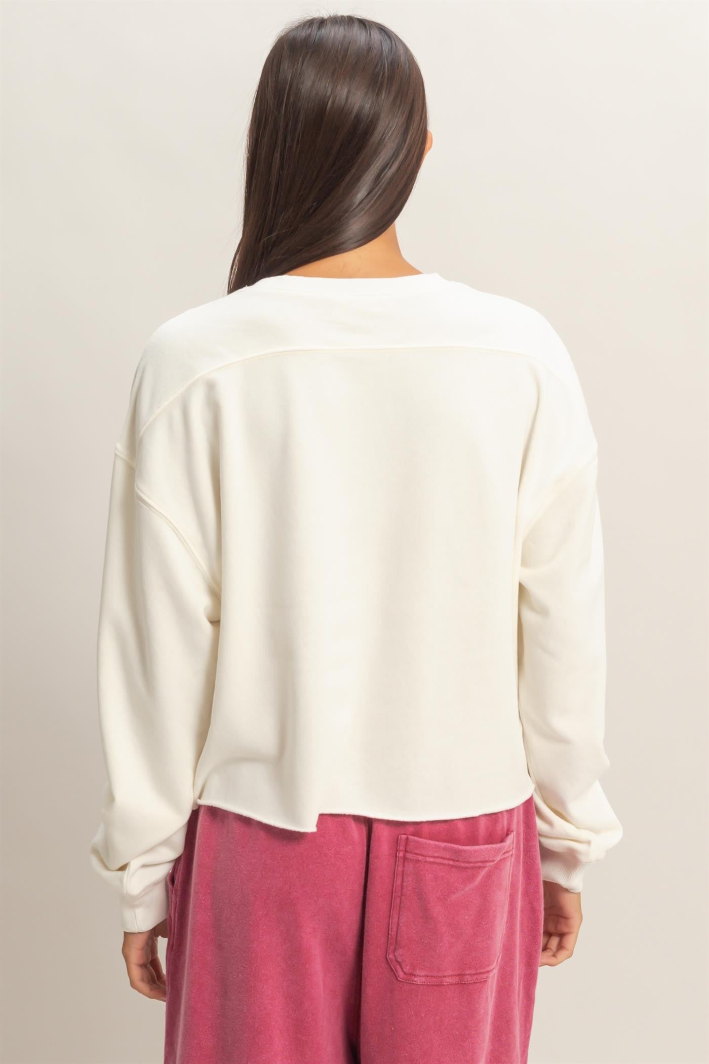 Cream Cropped Mineral Wash Sweatshirt, vintage style. Available in XS, S, M, L, XL.