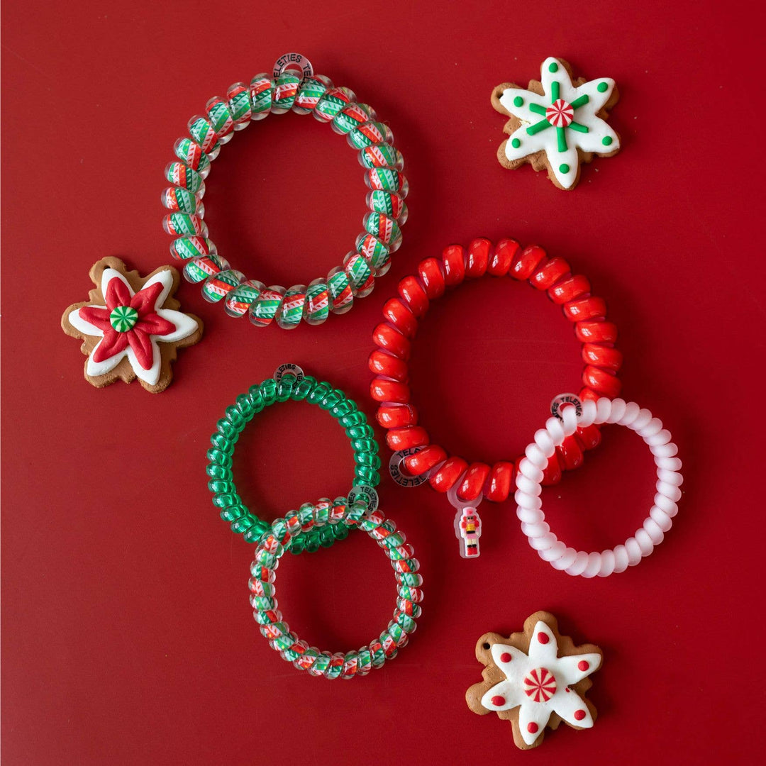 Spiral Hair Coils Mix Pack, You Crack Me Up Hair Ties in red, green, and white. Available sizes: small and large.