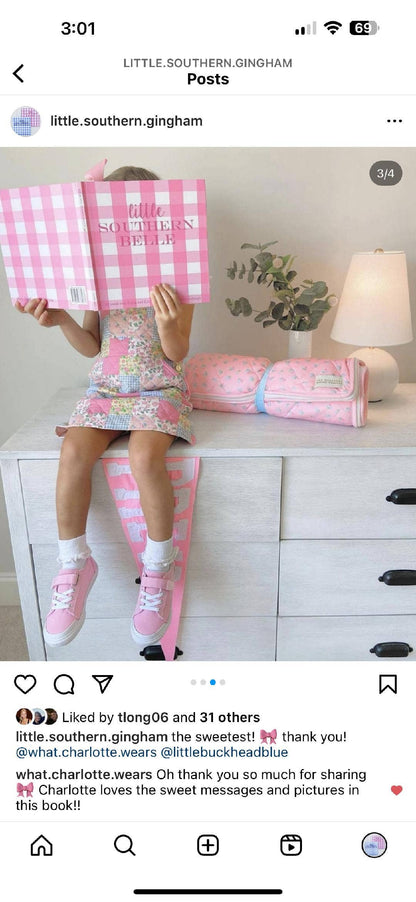 Little Southern Belle" floral dress with pink accents. Available in sizes 2T–8Y.