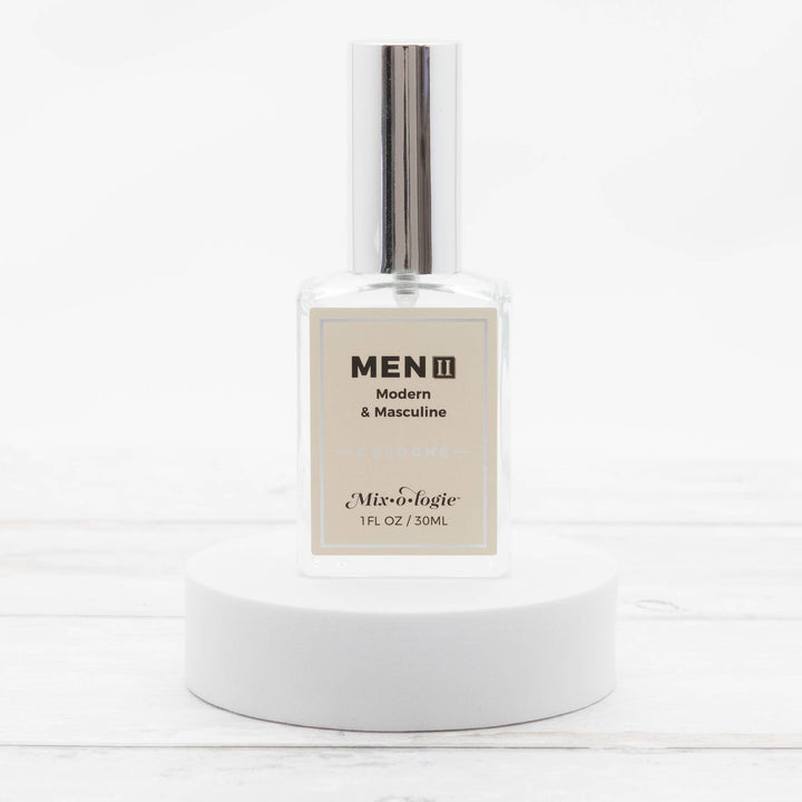 Men’s II (Modern &amp; Masculine) Cologne Spray in a clear glass 30 mL bottle with shiny silver cap. Available in 30 mL size.