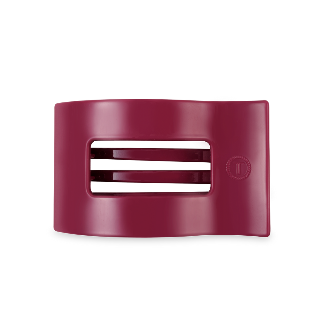 Maroon TELETIES Flat Rectangle Hair Clip with curved edge and two inner prongs. Available in medium and large sizes.