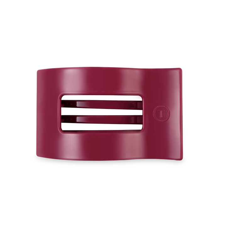 Maroon TELETIES Flat Rectangle Hair Clip with curved edge and two inner prongs. Available in medium and large sizes.