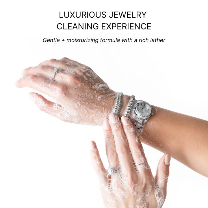 Jewelry Wash®: Non-toxic, moisturizing jewelry cleaner with gentle formula and luxurious lather. Available in 75ml and 200ml sizes.