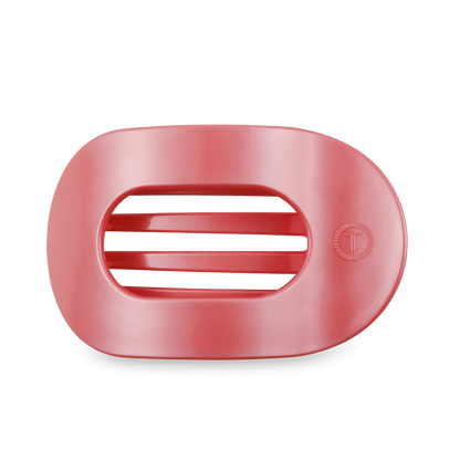 The TELETIES Flat Round Hair Clip is pink with a rounded rectangular shape and open slats. Available in one size.