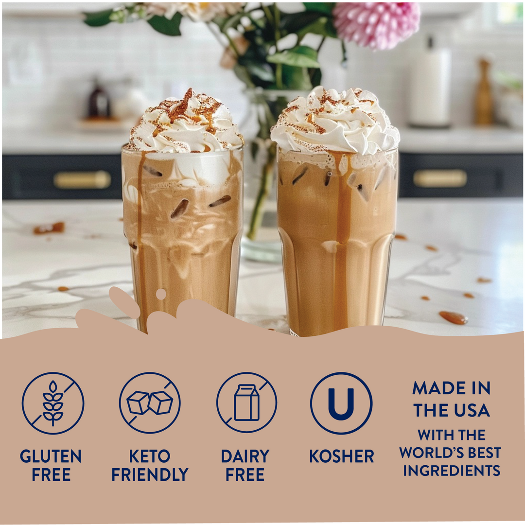 Sugar Free Caramel Syrup: zero calorie, keto-friendly, dairy free, gluten free. Sizes available: 12oz, 25oz. Made in the USA.