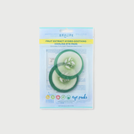 Pack of 12 SpaLife Cucumber Hydro-Soothing Cooling Eye Pads, visible through clear front, hydrates skin and reduces dark circles.