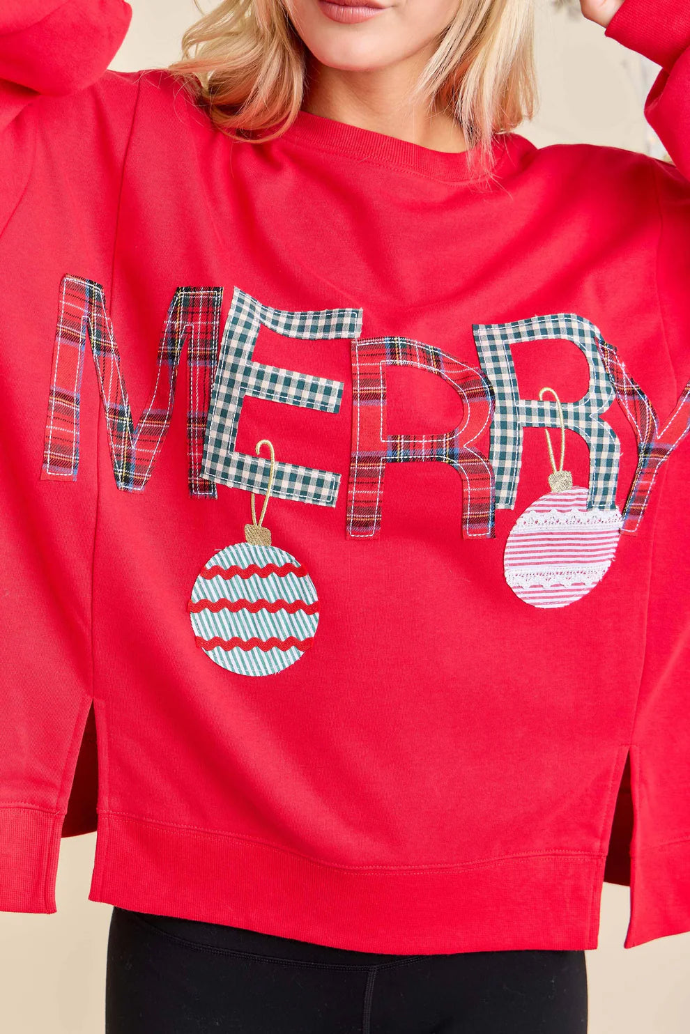 Merry Ornament Patchwork Long Sleeve Top