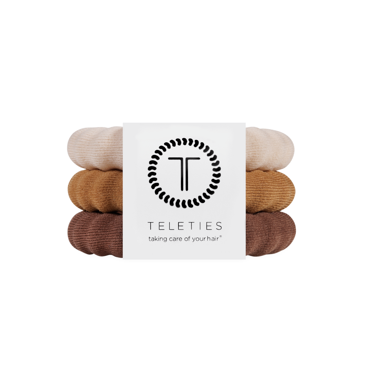 Espresso Yourself Large Nylon Hair Ties, ribbed and neutral-toned, set of four. Available in large size.