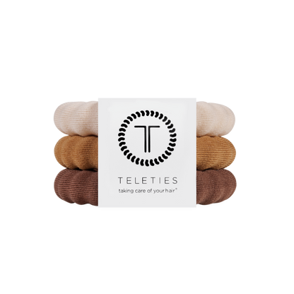 Espresso Yourself Large Nylon Hair Ties, ribbed and neutral-toned, set of four. Available in large size.