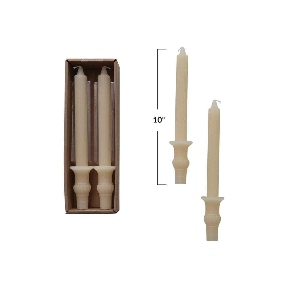 set of two candles in box and set of 2 candles out of box with dimensions 10"H