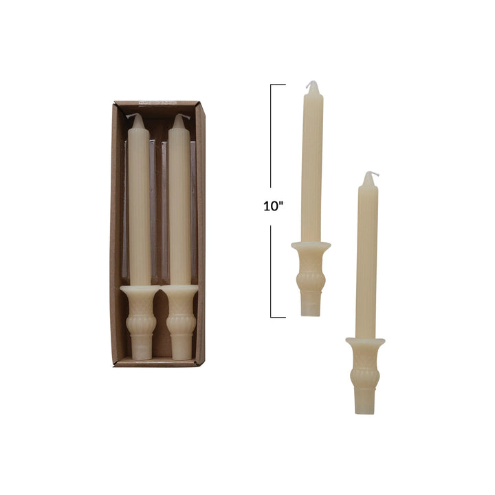 set of two candles in box and set of 2 candles out of box with dimensions 10"H