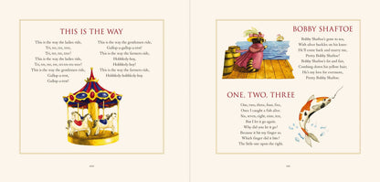 Classic Collection of Mother Goose Rhymes Illustrated" picture book, shows poems and illustrations; available in hardcover, 8”x10”.