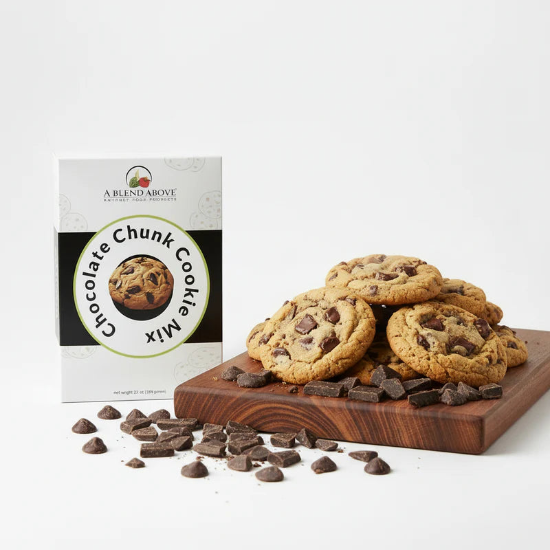 Chocolate Chunk Cookie Mix box, available in 16oz and 24oz sizes.