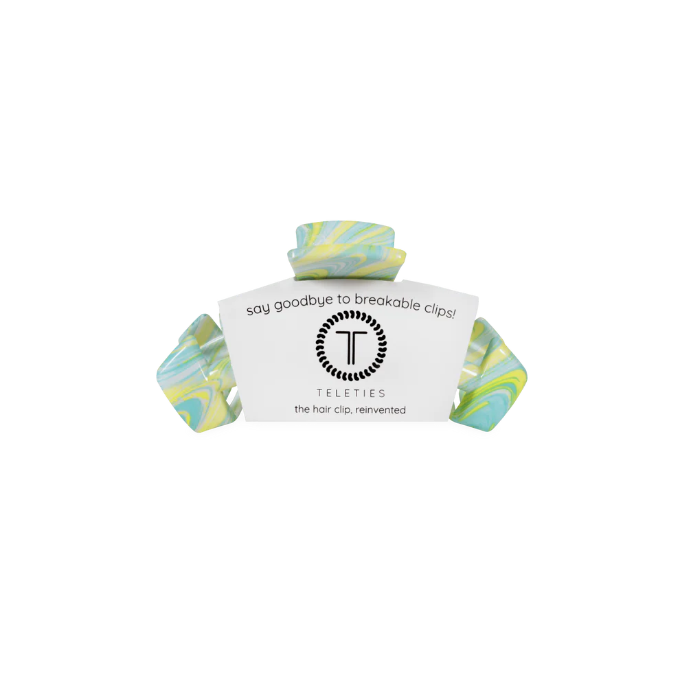 Classic Tiny Claw Clip in blue, green, and yellow tie dye. Available in tiny size.