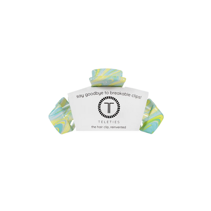 Classic Tiny Claw Clip in blue, green, and yellow tie dye. Available in tiny size.