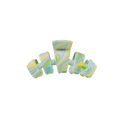 The Classic Tiny Claw Clip | Summer Tie Dye Edition has a wavy marbled green, yellow, and blue pattern. Available in tiny size.
