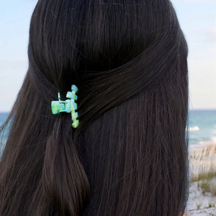 Classic Tiny Claw Clip | Summer Tie Dye Edition, shown in hair; available in small size.