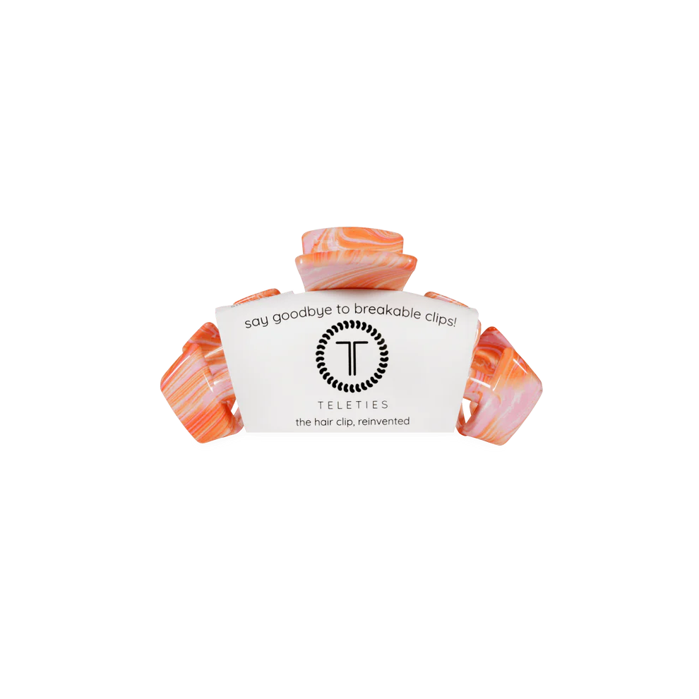 Classic Tiny Claw Clip | Summer Tie Dye Edition—durable, marbled orange/white. Available in tiny size.