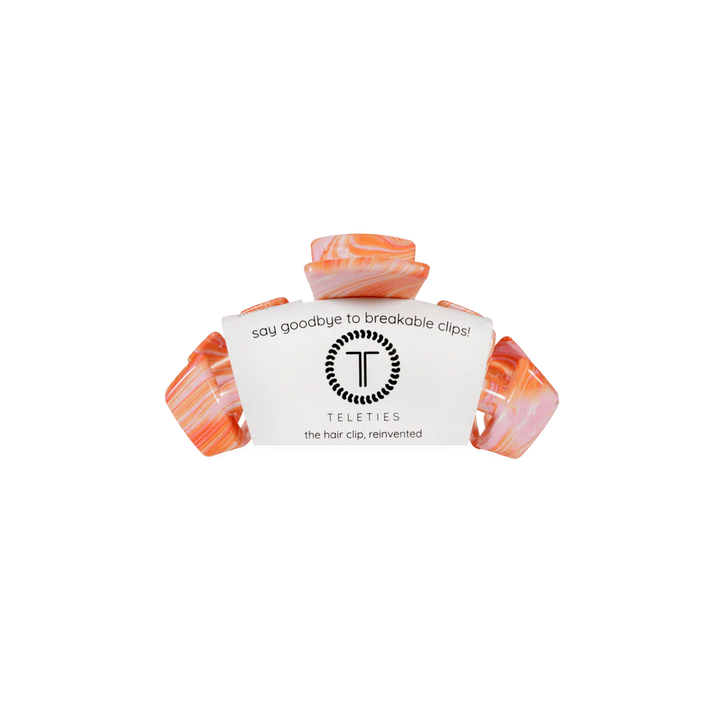 Classic Tiny Claw Clip | Summer Tie Dye Edition—durable, marbled orange/white. Available in tiny size.