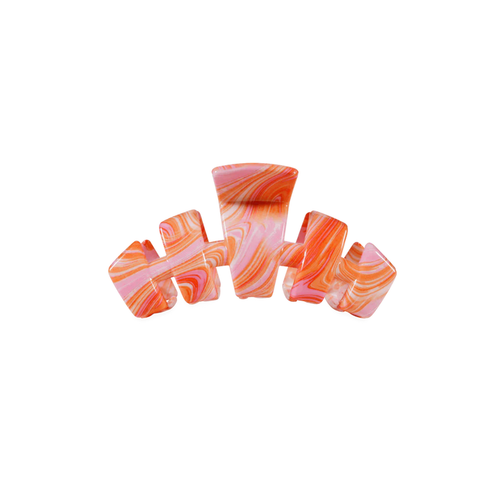 Classic Tiny Claw Clip | Summer Tie Dye Edition: marbled orange, pink, white; interlocking prongs. Available in tiny size.