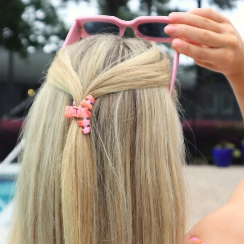Classic Tiny Claw Clip | Summer Tie Dye Edition shown in hair. Available sizes: tiny.
